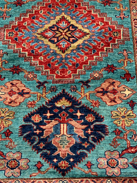 Hand-Knotted Vegetable Dye Kazak Rug from Pakistan, size 4" x 6"