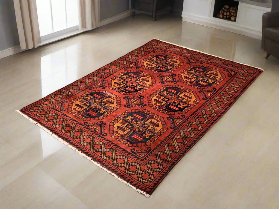 Terkaman Tribal Afghan Oriental Rug, size 4' 3" x 5' 10" (C) Fielpa