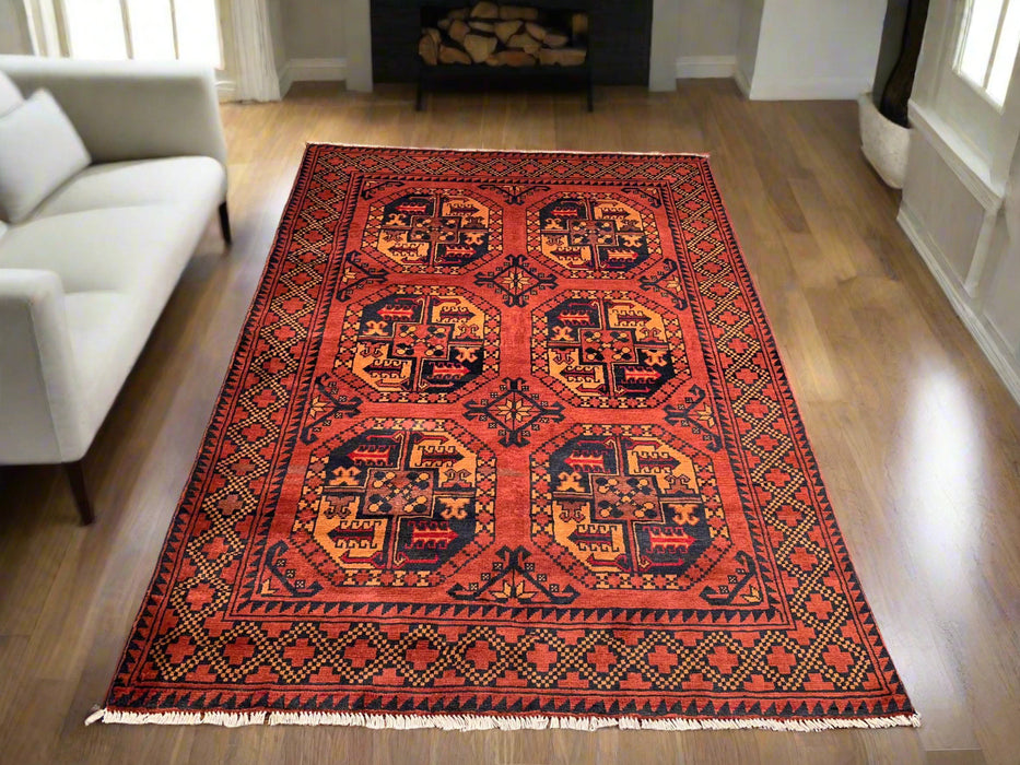 Terkaman Tribal Afghan Oriental Rug, size 4' 3" x 5' 10" (C) Fielpa