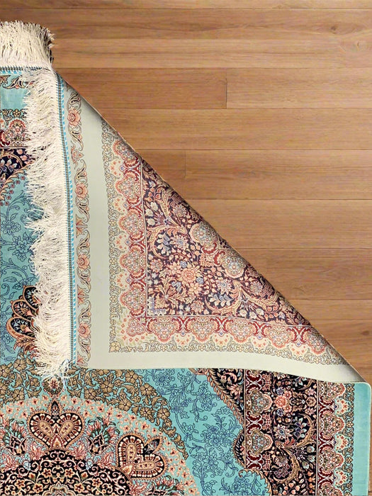 Exquisite 100% Silk Persian Design Rug – Elegant and Luxurious, size 4" x 6" (H)