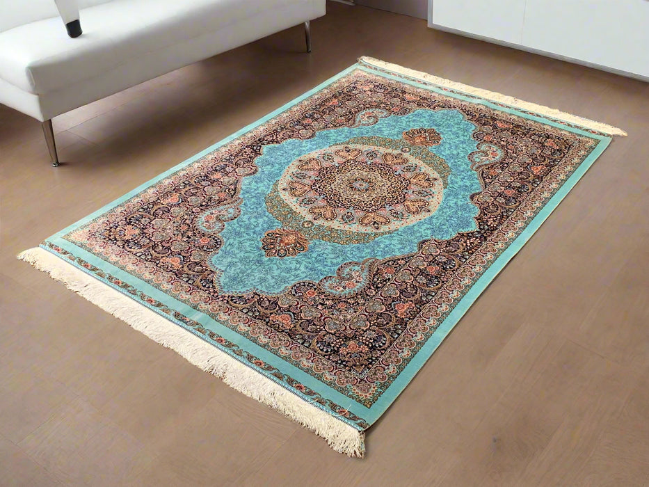 Exquisite 100% Silk Persian Design Rug – Elegant and Luxurious, size 4" x 6" (H)