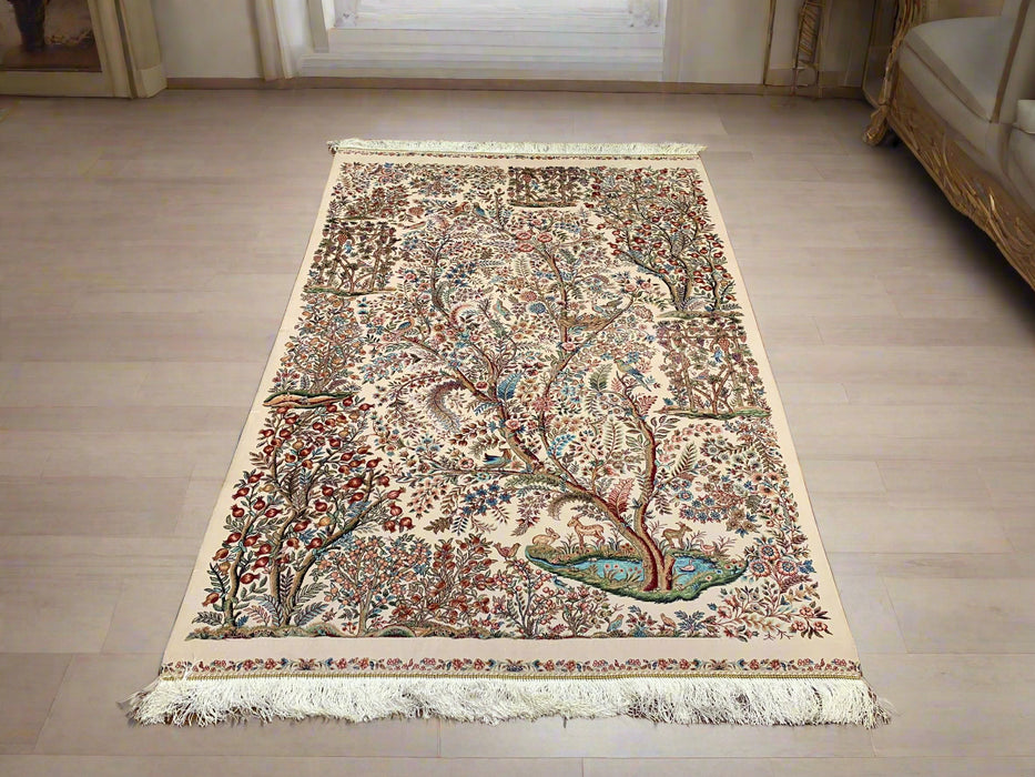 Exquisite 100% Silk Persian Design Rug – Elegant and Luxurious, size  4" x 6" (H)