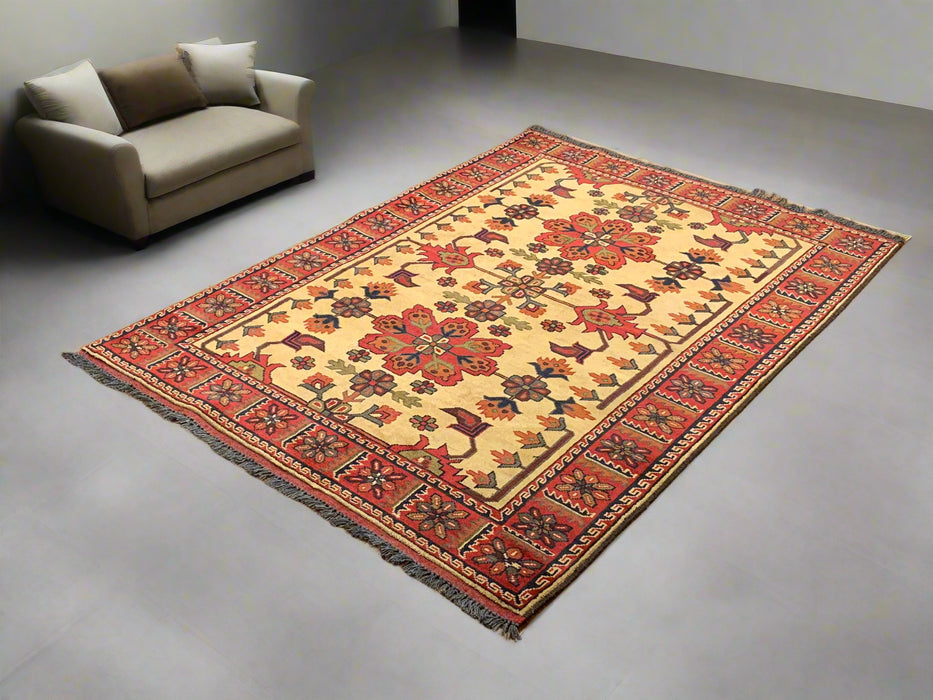 Terkaman Tribal Afghan Oriental Rug, size 4' 2" x 5' 10"