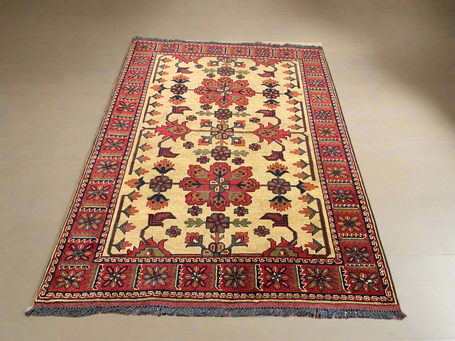 Terkaman Tribal Afghan Oriental Rug, size 4' 2" x 5' 10"