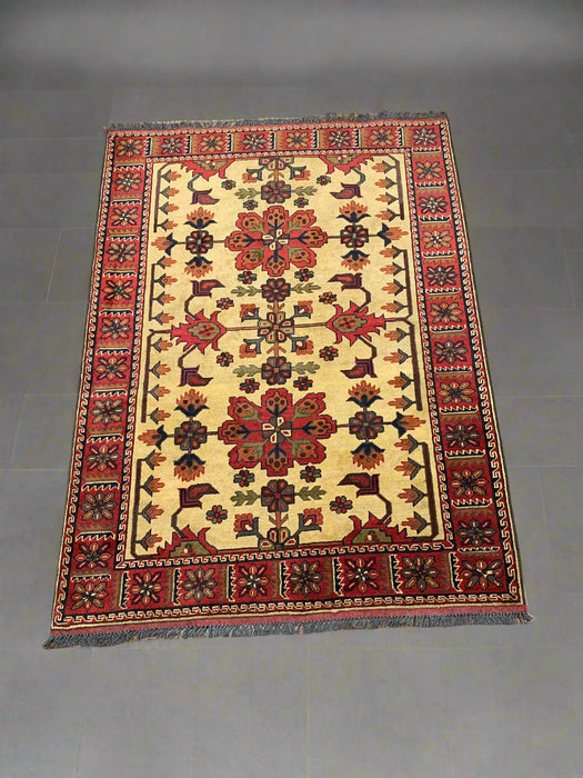 Terkaman Tribal Afghan Oriental Rug, size 4' 2" x 5' 10"