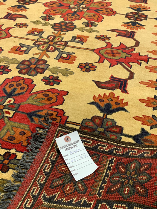 Terkaman Tribal Afghan Oriental Rug, size 4' 2" x 5' 10"