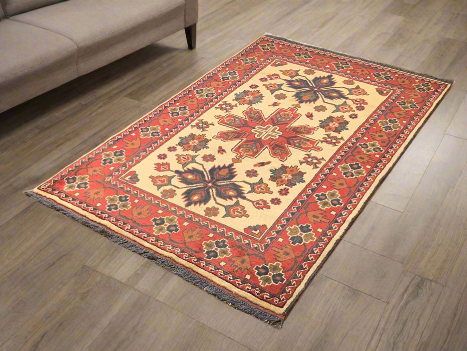 Terkaman Tribal Afghan Oriental Rug, size 3' 5" x 5' 4"