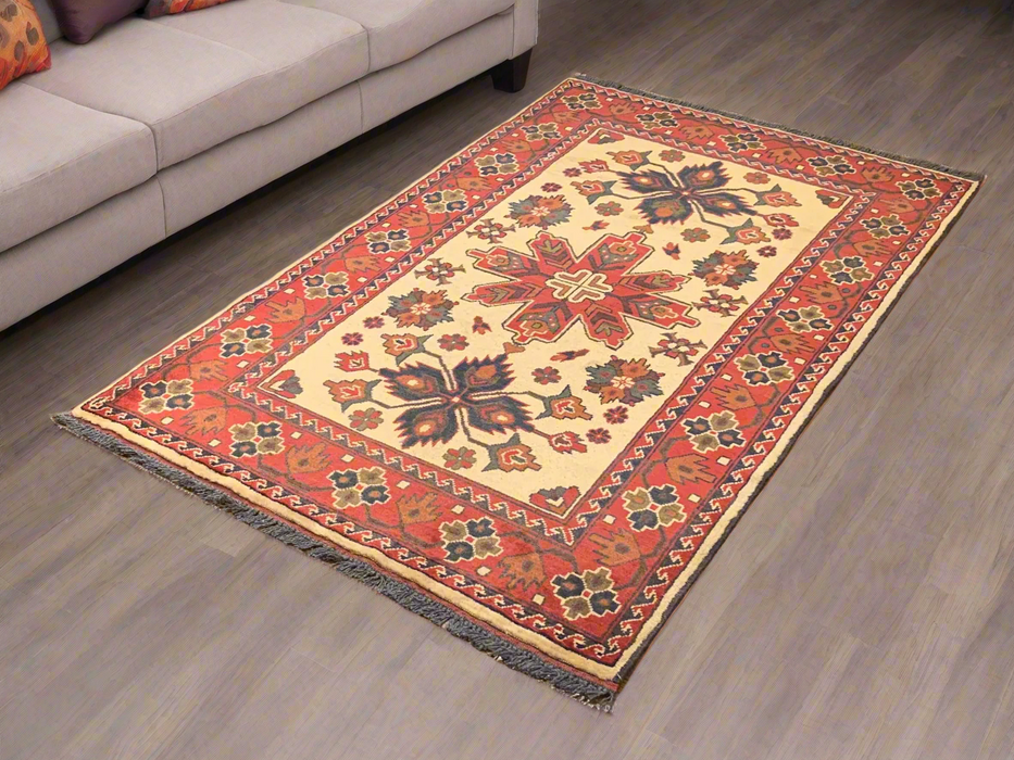 Terkaman Tribal Afghan Oriental Rug, size 3' 5" x 5' 4"