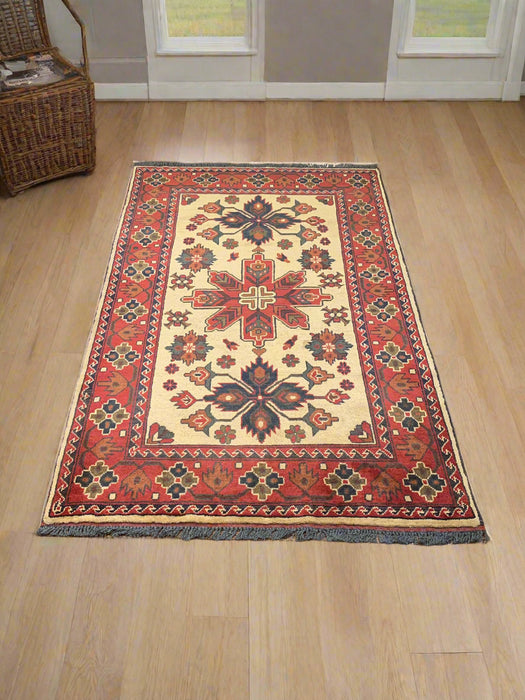 Terkaman Tribal Afghan Oriental Rug, size 3' 5" x 5' 4"