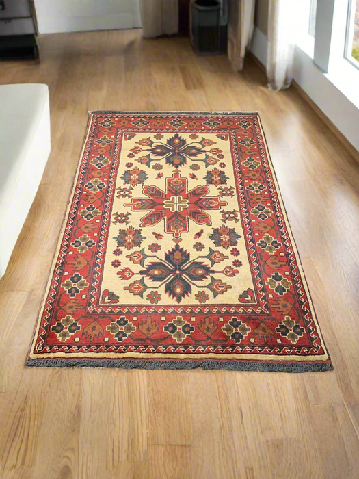 Terkaman Tribal Afghan Oriental Rug, size 3' 5" x 5' 4"