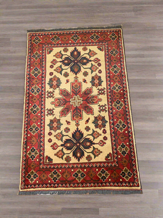 Terkaman Tribal Afghan Oriental Rug, size 3' 5" x 5' 4"