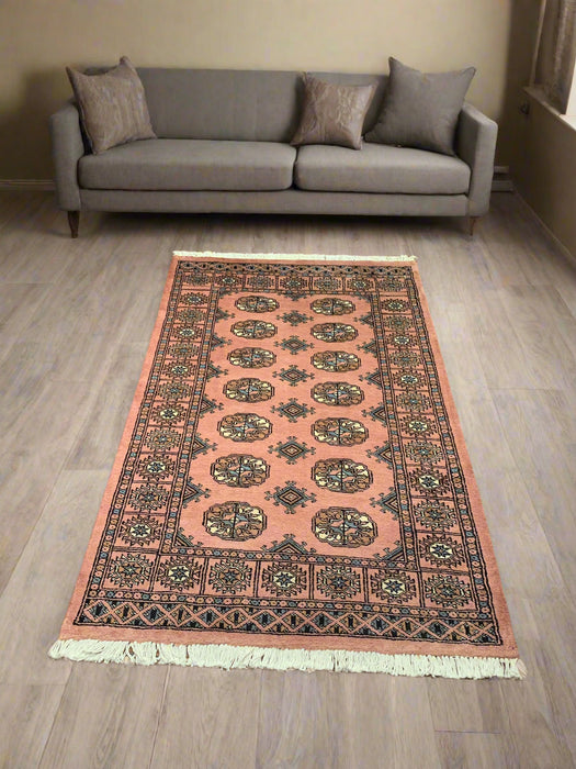 Hand-Knotted Pakistani Bokhara Rug – 100% Wool, 3" x 5" (M)