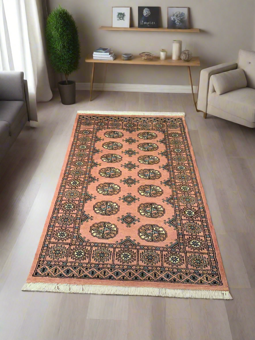 Hand-Knotted Pakistani Bokhara Rug – 100% Wool, 3" x 5" (M)