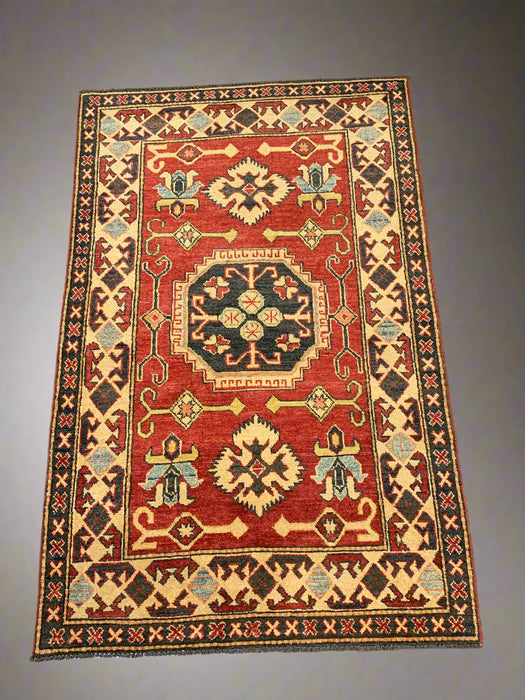 Hand-Knotted Vegetable Dye Kazak Rug from Pakistan, size 3' 4" x 5' 3"