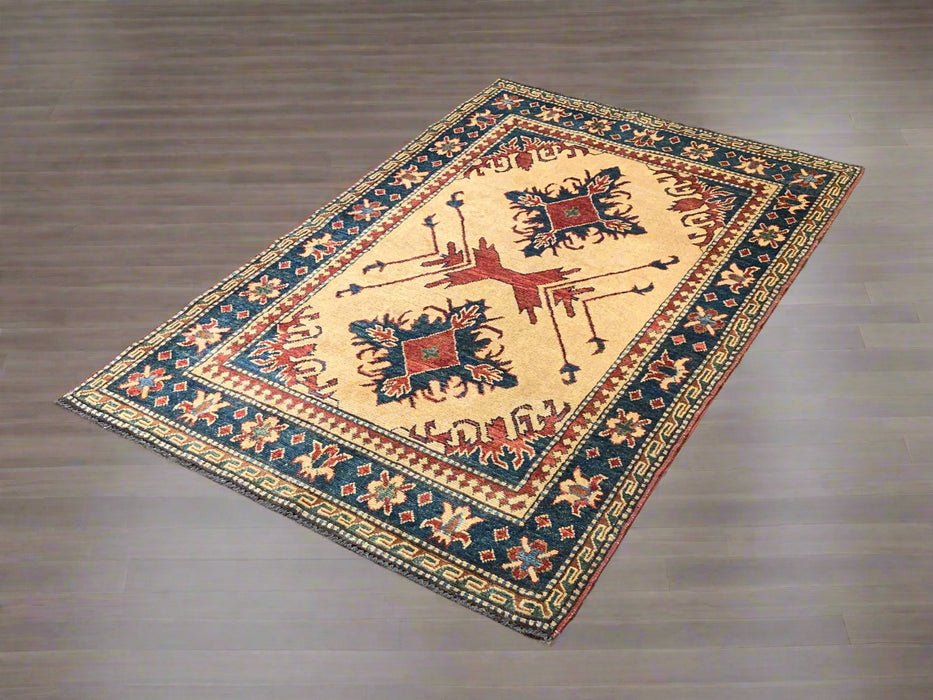 Hand-Knotted Vegetable Dye Kazak Rug from Pakistan, size 3' 3" x 5' 4"