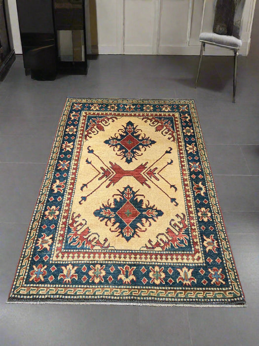 Hand-Knotted Vegetable Dye Kazak Rug from Pakistan, size 3' 3" x 5' 4"