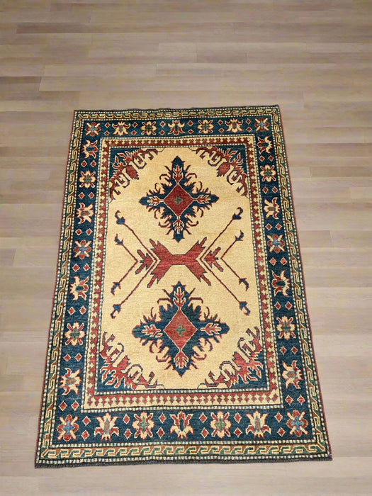 Hand-Knotted Vegetable Dye Kazak Rug from Pakistan, size 3' 3" x 5' 4"