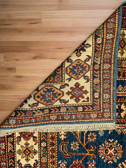 Hand-Knotted Vegetable Dye Kazak Rug from Pakistan Size 5' 10" x 7' 11"