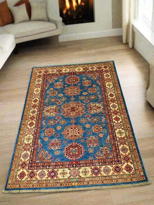 Hand-Knotted Vegetable Dye Kazak Rug from Pakistan Size 5' 10" x 7' 11"