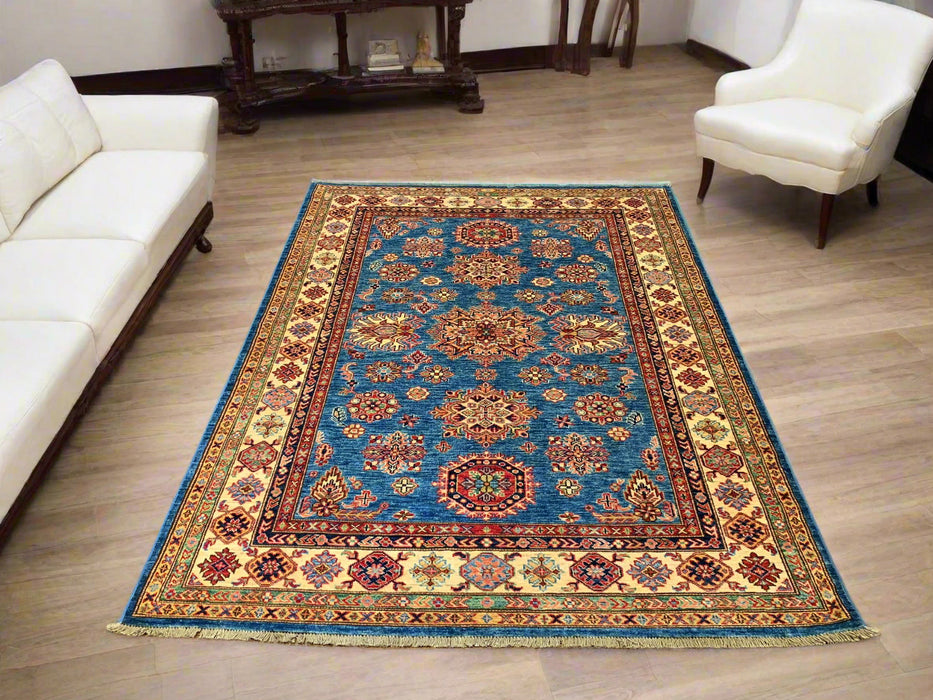 Hand-Knotted Vegetable Dye Kazak Rug from Pakistan Size 5' 10" x 7' 11"