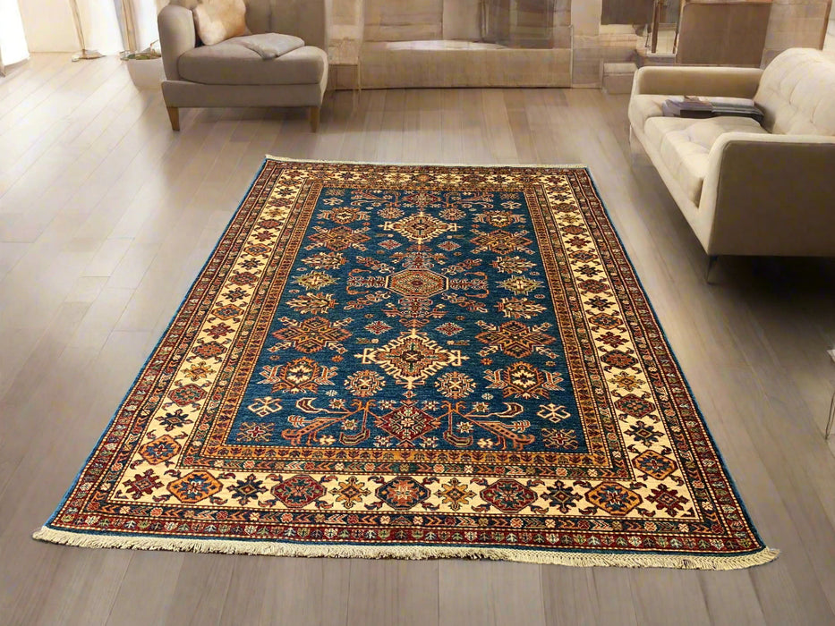 Hand-Knotted Vegetable Dye Kazak Rug from Pakistan Size : 5" x 6' 8"