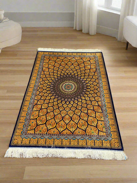 Exquisite 100% Silk Persian Design Rug – Elegant and Luxurious, size 3" x 5" (H)
