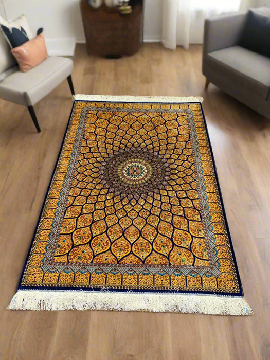 Exquisite 100% Silk Persian Design Rug – Elegant and Luxurious, size 3" x 5" (H)