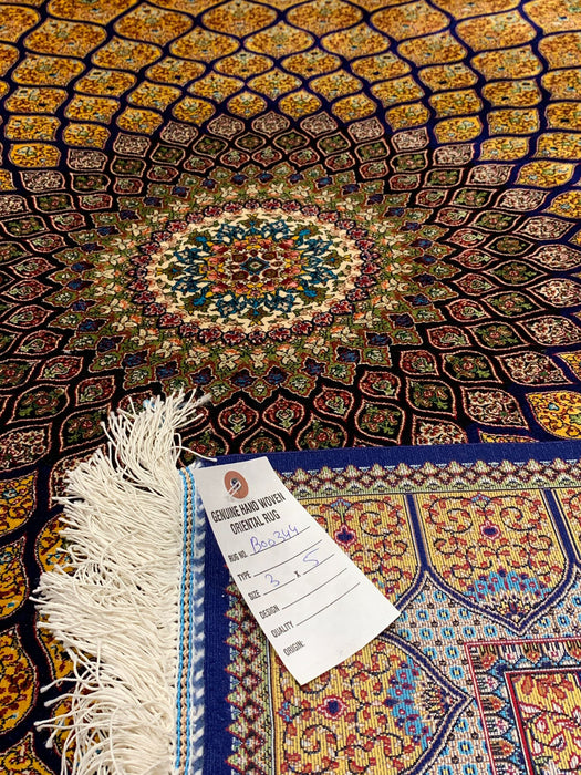 Exquisite 100% Silk Persian Design Rug – Elegant and Luxurious, size 3" x 5" (H)