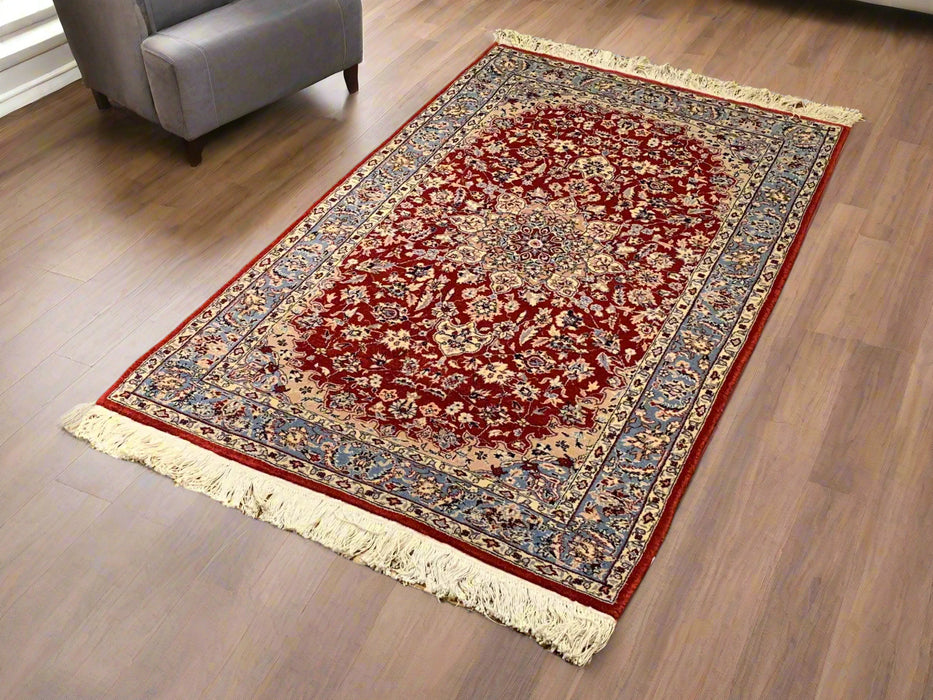 Hand-Knotted Pakistani Wool Rug, Tribal/Floral Design, size 3' 1" x 5' 2" (N) double knot