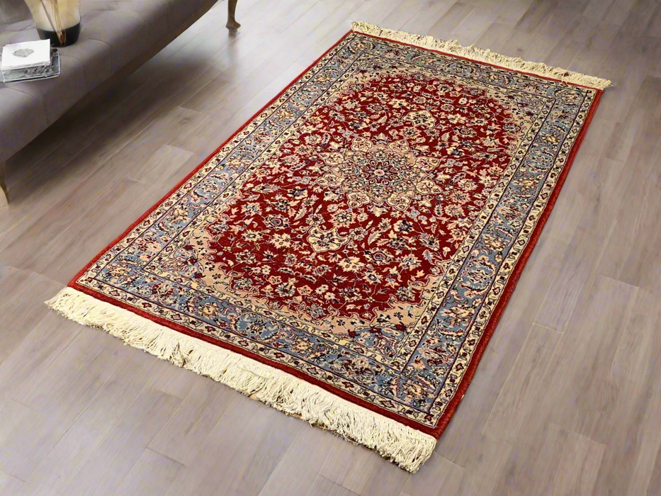 Hand-Knotted Pakistani Wool Rug, Tribal/Floral Design, size 3' 1" x 5' 2" (N) double knot