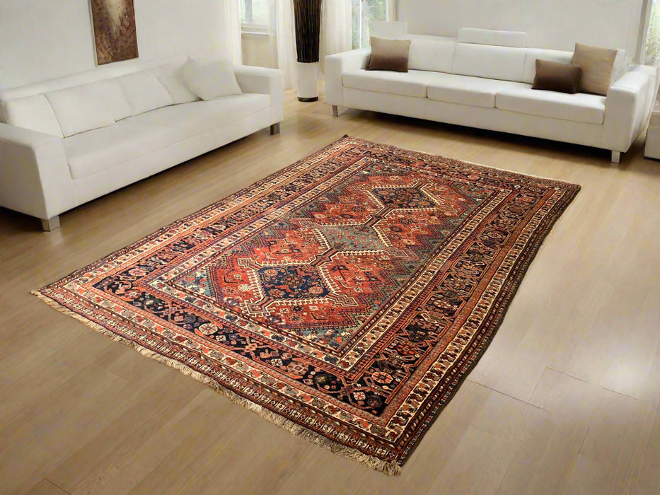 Timeless Beauty, Woven by Hand. Antique Persian Shiraz Rug, size 5' 6" x 8' 6"  (F) persina
