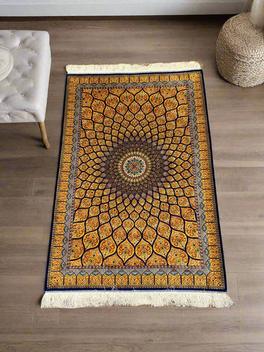 Exquisite 100% Silk Persian Design Rug – Elegant and Luxurious, size 3" x 5" (H)