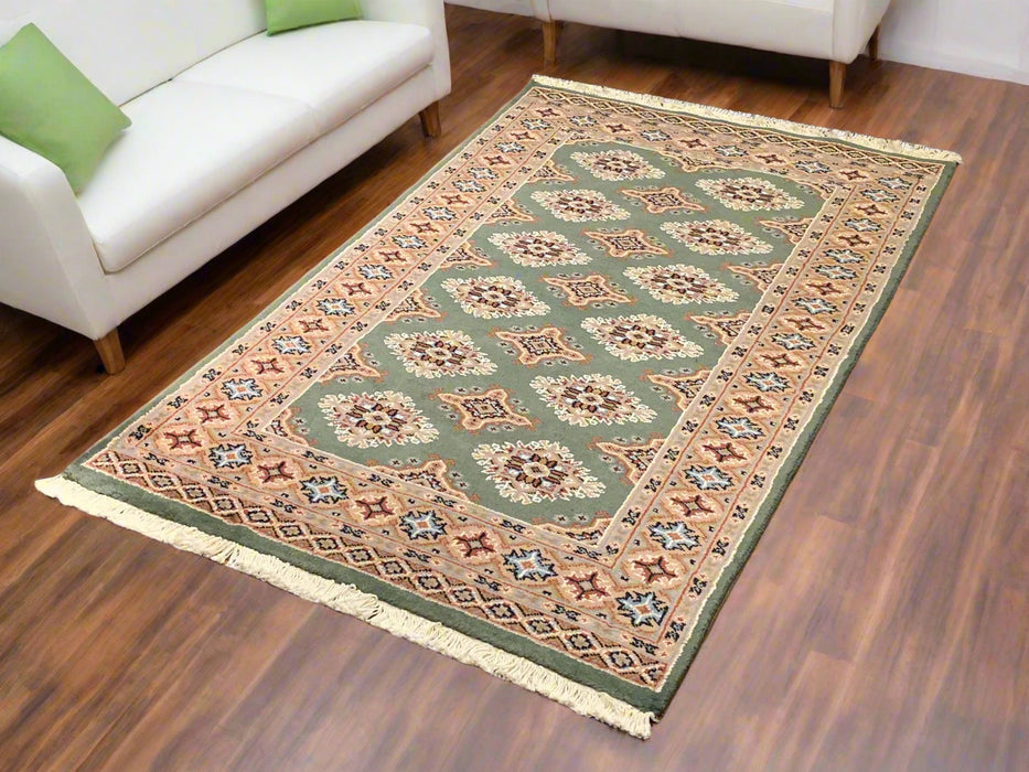 Hand-Knotted Pakistani Wool Rug, Tribal/Floral Design, size 3' 1" x 5' 2" (N)