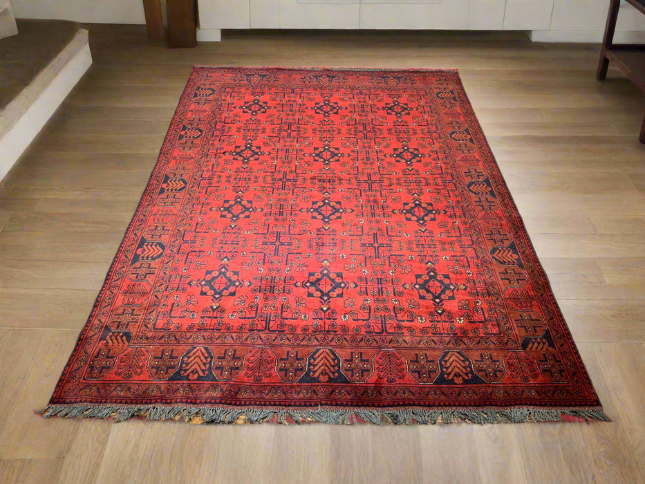 Terkaman Tribal Afghan Oriental Rug, size 5' 5" x 7' 8"