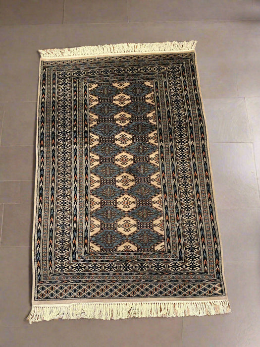 Hand-Knotted Pakistani Wool Rug, Tribal/Floral Design, size 3" x 4' 7"