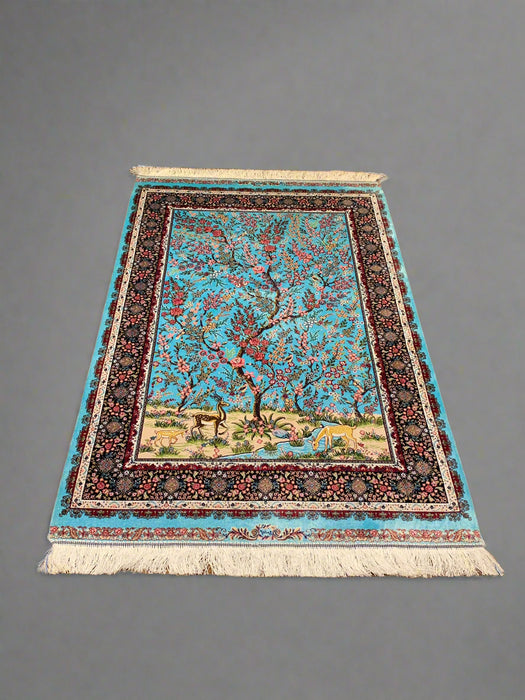 Exquisite 100% Silk Persian Design Rug – Elegant and Luxurious, size 3" x 5" (H)