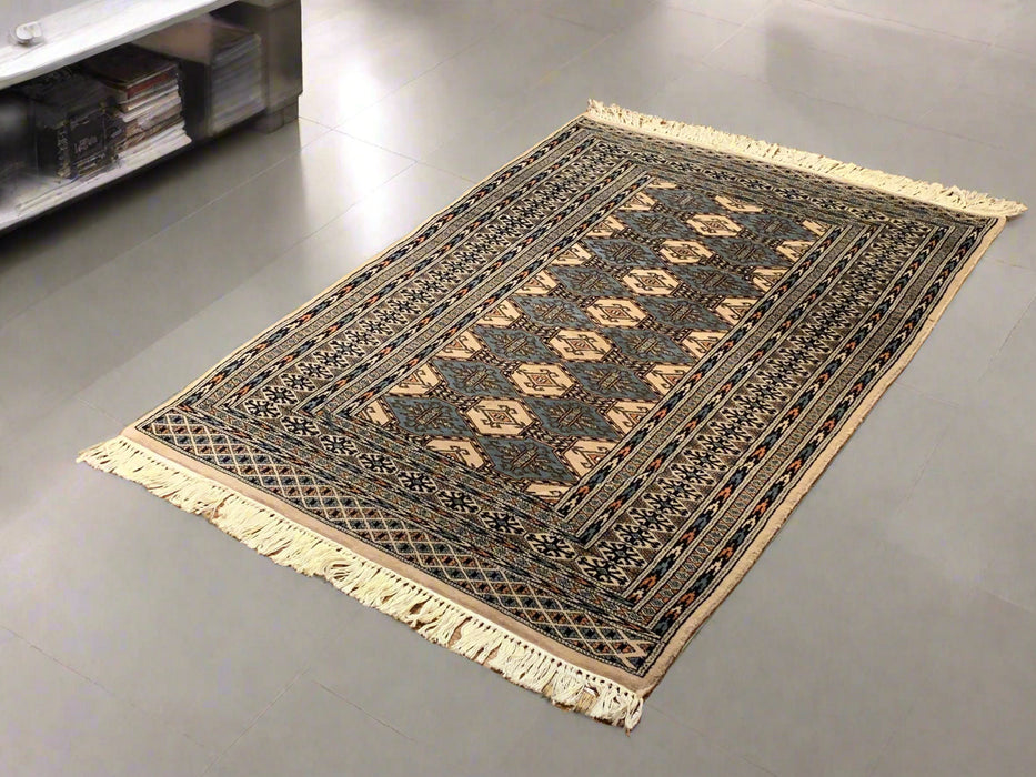 Hand-Knotted Pakistani Wool Rug, Tribal/Floral Design, size 3" x 4' 7"