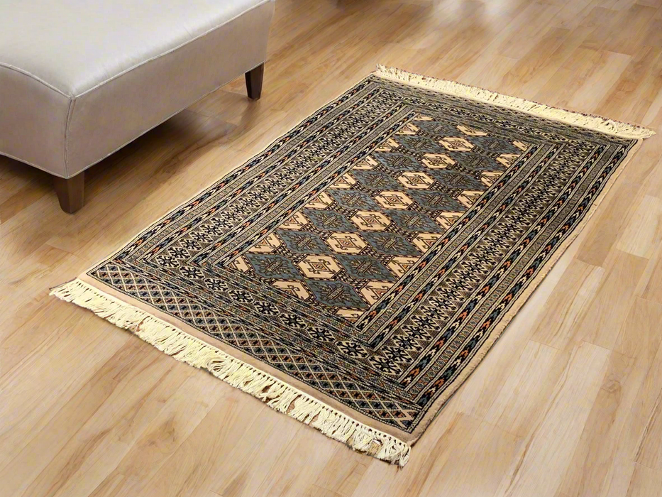 Hand-Knotted Pakistani Wool Rug, Tribal/Floral Design, size 3" x 4' 7"