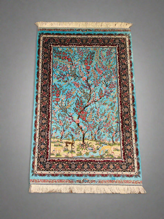 Exquisite 100% Silk Persian Design Rug – Elegant and Luxurious, size 3" x 5" (H)