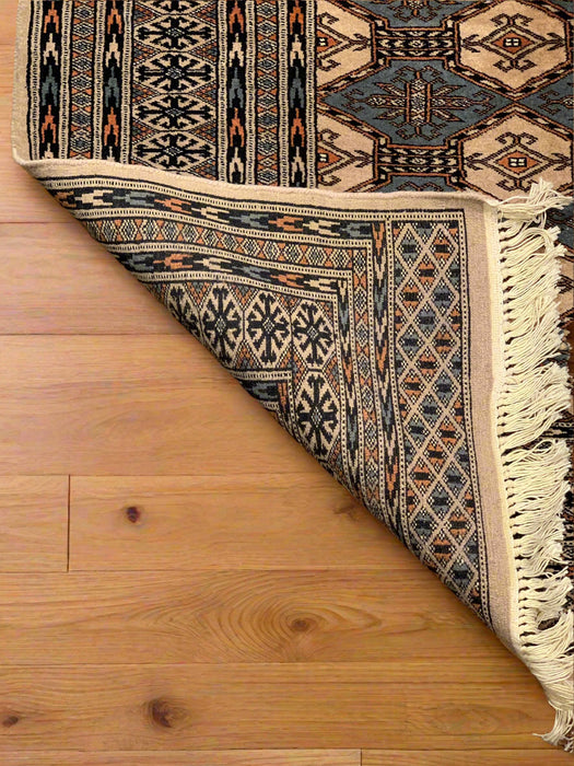 Hand-Knotted Pakistani Wool Rug, Tribal/Floral Design, size 3" x 4' 7"