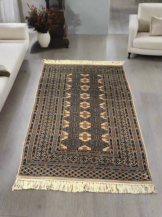 Hand-Knotted Pakistani Wool Rug, Tribal/Floral Design, size 3" x 4' 7"