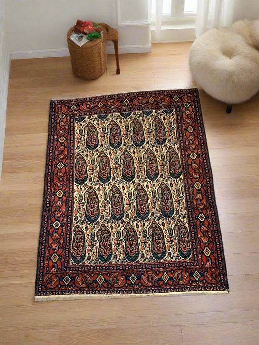 Timeless Beauty, Woven by Hand. Antique Persian Senna Rug, size 3' 6" x 4' 4" (F)