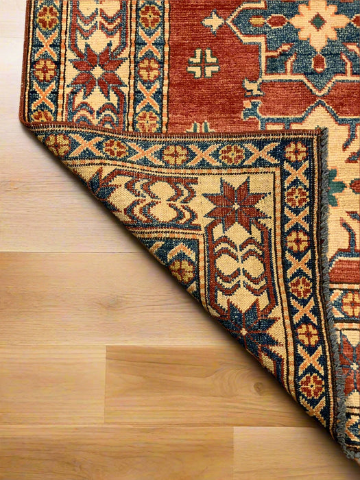 Hand-Knotted Vegetable Dye Kazak Rug from Pakistan, size 3' 1" x 4' 6"