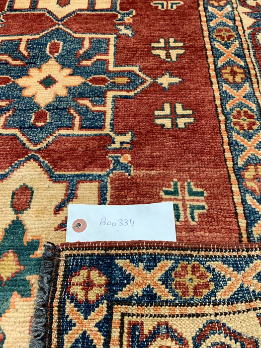 Hand-Knotted Vegetable Dye Kazak Rug from Pakistan, size 3' 1" x 4' 6"