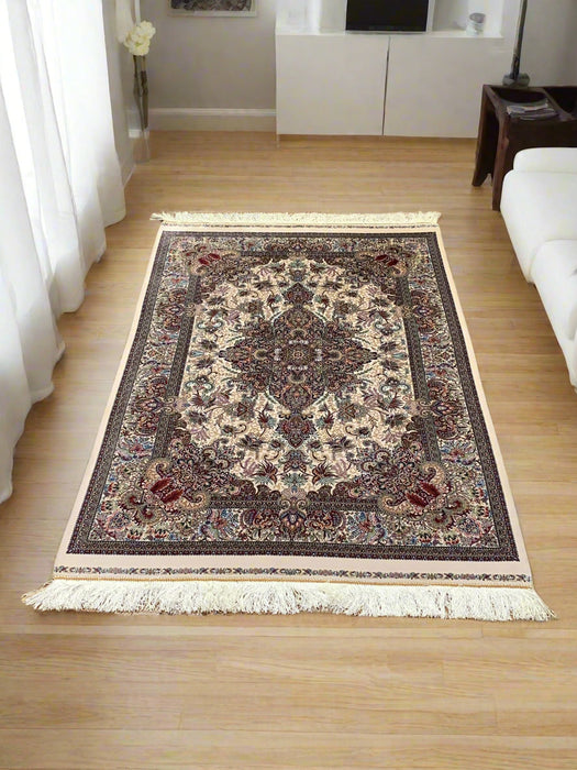 Exquisite 100% Silk Persian Design Rug – Elegant and Luxurious, size 3" x 5" (H)