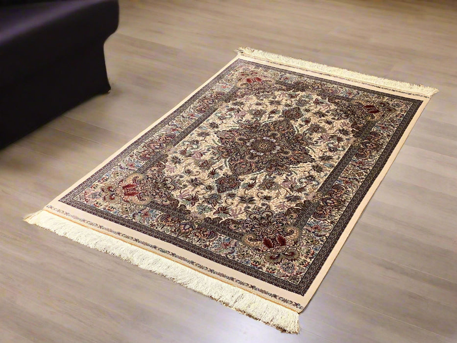 Exquisite 100% Silk Persian Design Rug – Elegant and Luxurious, size 3" x 5" (H)