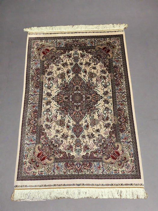 Exquisite 100% Silk Persian Design Rug – Elegant and Luxurious, size 3" x 5" (H)