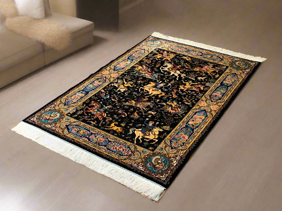 Exquisite 100% Silk Persian Design Rug – Elegant and Luxurious, size 3 ...