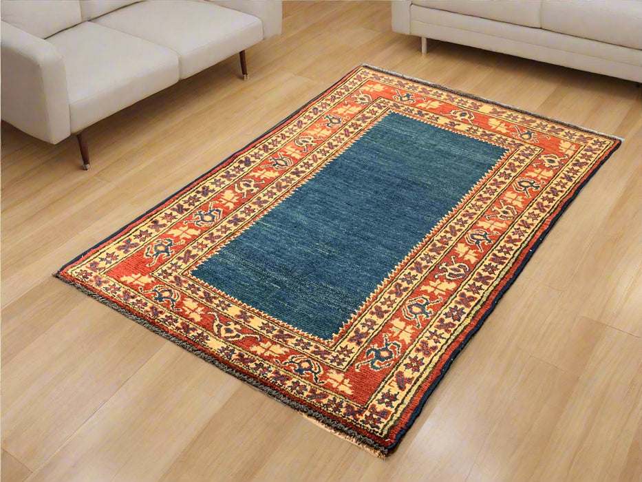 Hand-Knotted Vegetable Dye Kazak Rug from Pakistan, size 3" x 5"