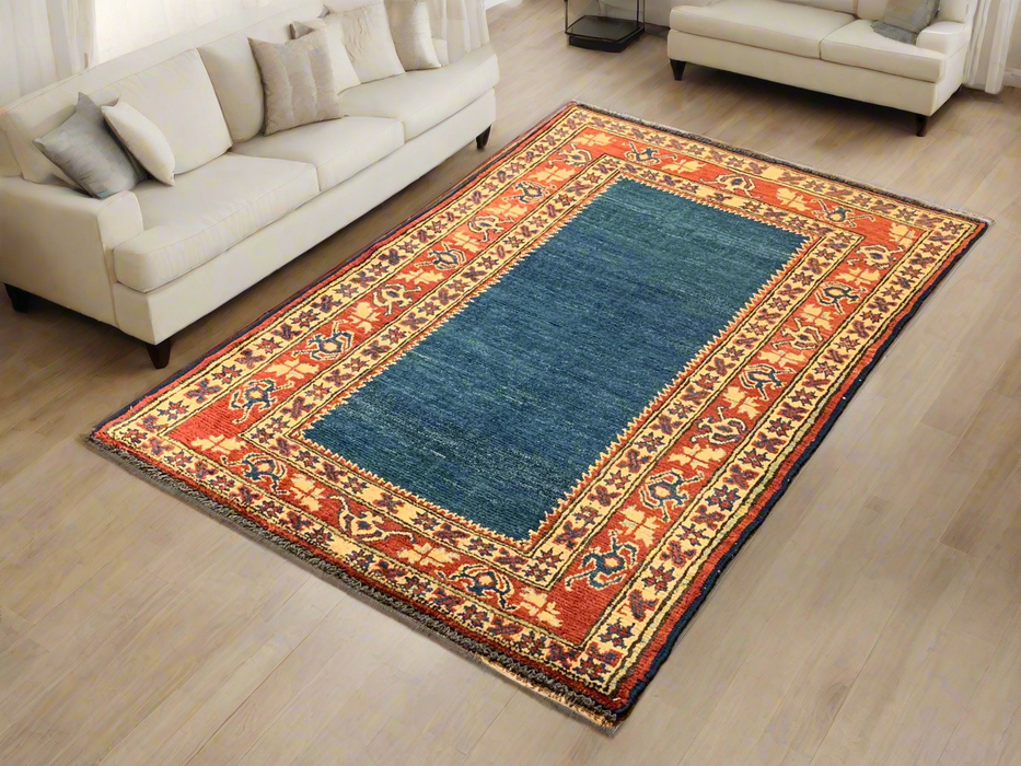 Hand-Knotted Vegetable Dye Kazak Rug from Pakistan, size 3" x 5"